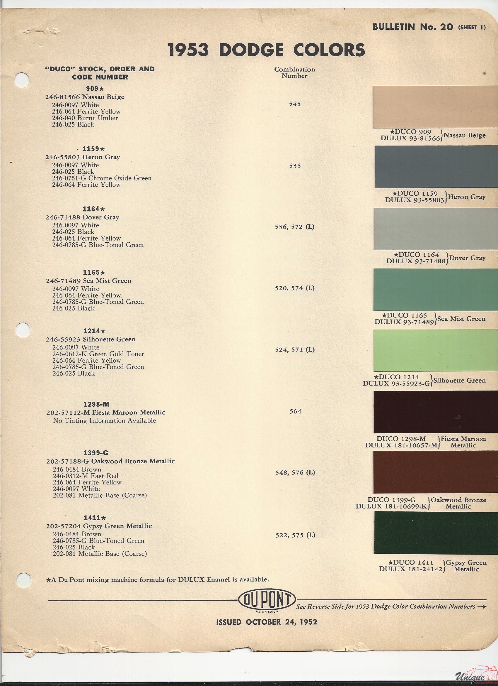 1953 Dodge Paint Charts